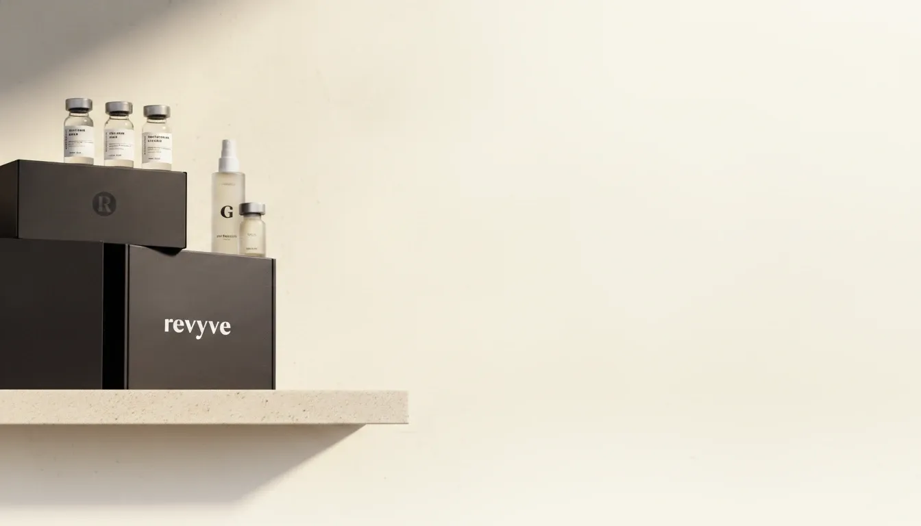 Revyve box and research vials on a shelf